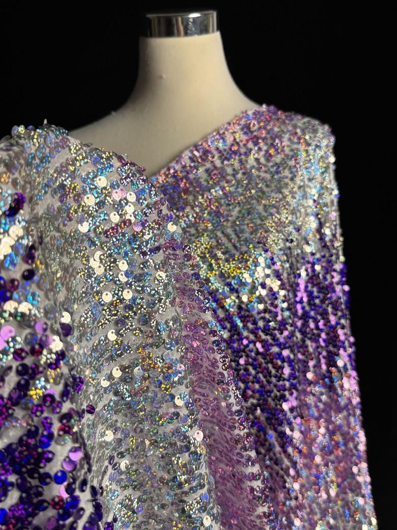 Ombre Purple Sequin Knit Fabric: Gradient Glitter, High-End Evening Wear