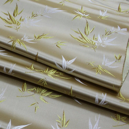Light Gold Silk Brocade Fabric: Bamboo Leaves & Flowers