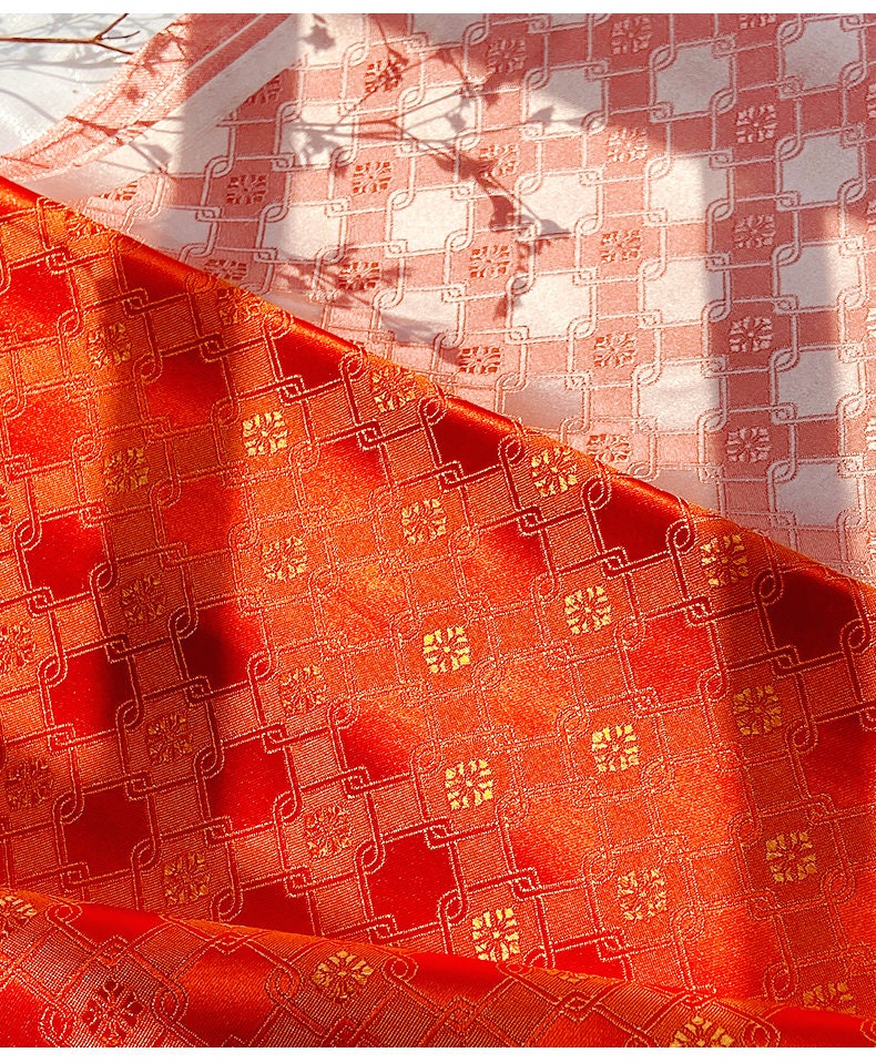 Chinese Brocade Fabric: Fret Pattern Silk Rayon Blend (29.5" Wide)
