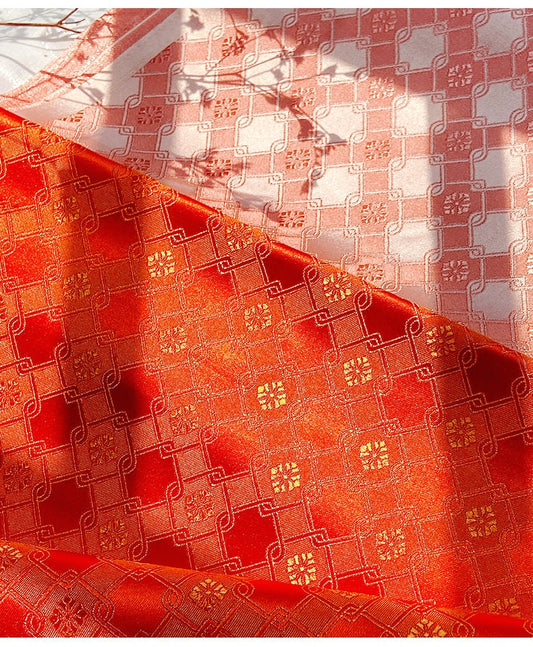 Chinese Brocade Fabric: Fret Pattern Silk Rayon Blend (29.5" Wide)