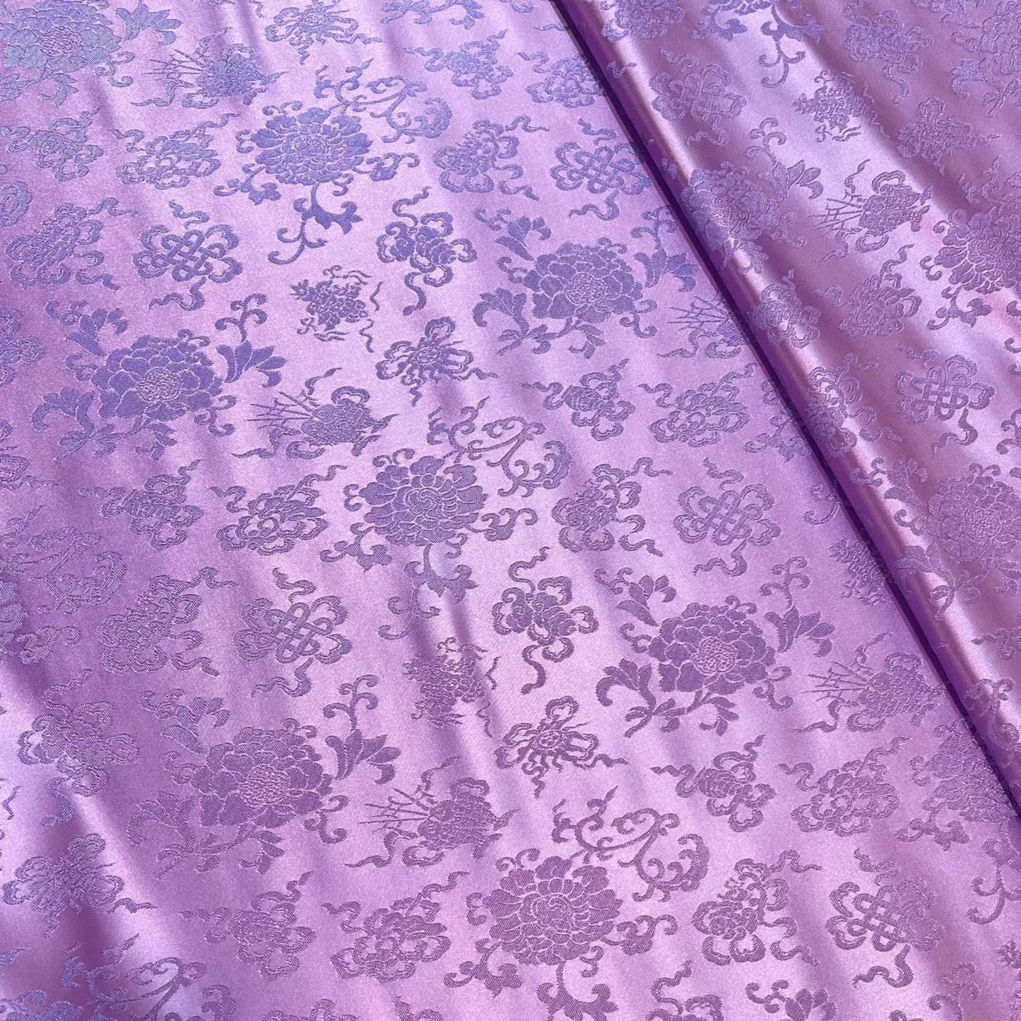 Silk Brocade Fabric: Mongolian Tibetan Double Fish Design, 29.5" Wide