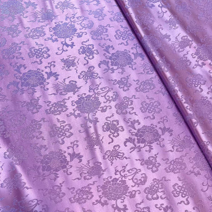 Silk Brocade Fabric: Mongolian Tibetan Double Fish Design, 29.5" Wide