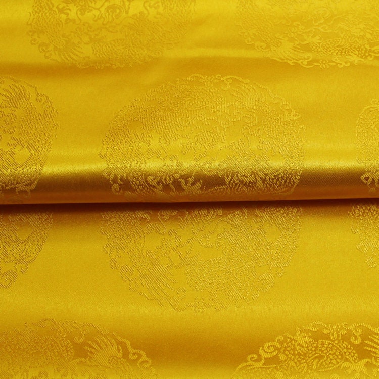 Gold Chinese Dragon Brocade Fabric: Buddhist Tibetan Silk Rayon (29.5"W)