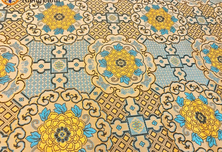 Tissu brocart impérial : Soie jacquard tibétaine faite main (au mètre)