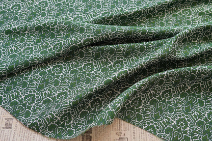 Tissu jacquard tissé à motif floral vert : réversible, pour ameublement, costumes, kimonos - 140 cm de large