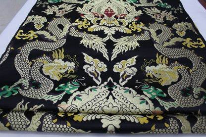 Double Dragon Brocade Fabric: Chinese Cheongsam, Tibetan Robe (Silk Rayon Blend)