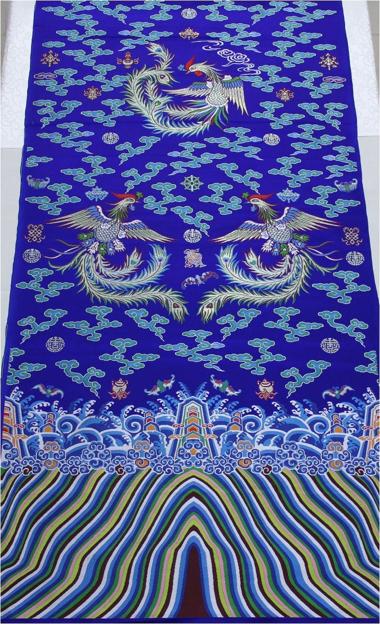 Embroidered Phoenix Brocade Fabric: Chinese Wedding Cheongsam Silk (27.5"W, 59"L/pattern)