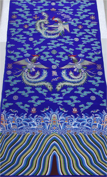 Embroidered Phoenix Brocade Fabric: Chinese Wedding Cheongsam Silk (27.5"W, 59"L/pattern)