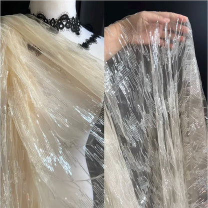 Tissu en maille pailletée, 150 cm de large, polyester transparent, pour costumes et décorations de mariage