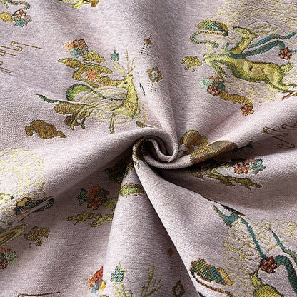 Tissu jacquard chenille à motif cerf : Brocart élégant pour ameublement, costumes et décoration