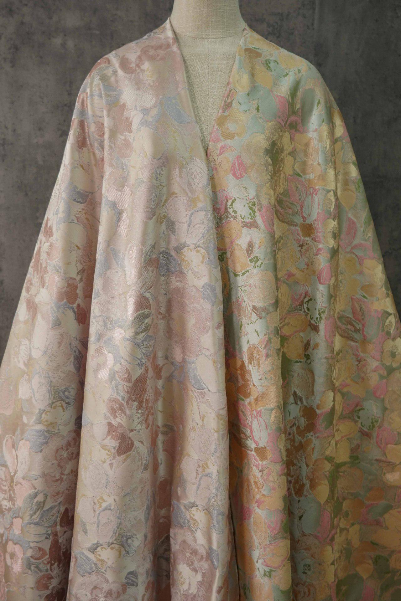 Floral Jacquard Fabric: Oil Painting Style, 58" Wide - By The Meter