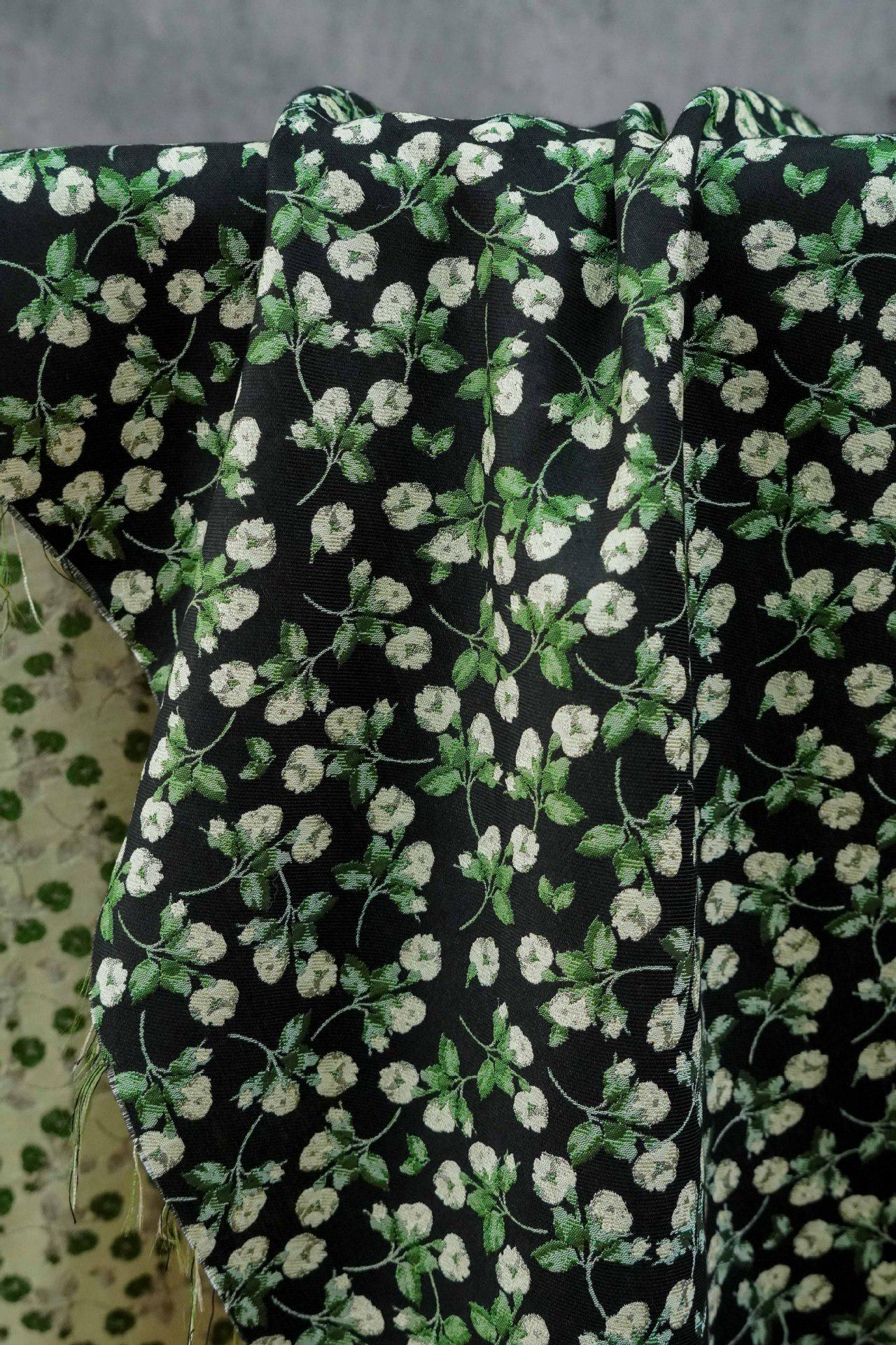 Black Background Small Floral Jacquard Fabric ��� Ideal for Home D��cor, Curtains, Quilting, Dressmaking, Upho"Wide