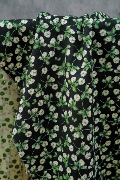 Black Background Small Floral Jacquard Fabric ��� Ideal for Home D��cor, Curtains, Quilting, Dressmaking, Upho"Wide