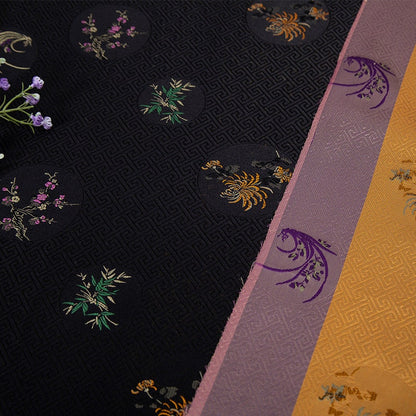 Black Chrysanthemum Brocade Fabric: Plum Bamboo Satin, 29.5"W
