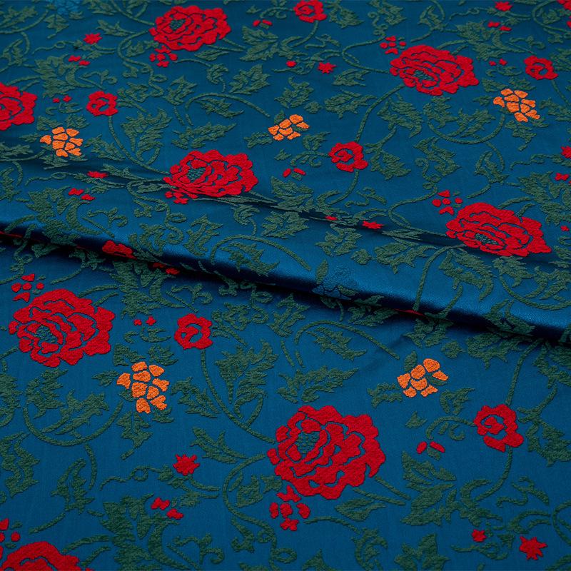 Tissu satiné velours jacquard rose bleu foncé - 147 cm de large