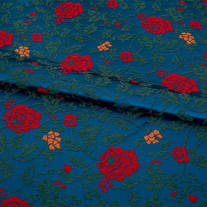Tissu satiné velours jacquard rose bleu foncé - 147 cm de large