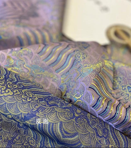 Lilac Ocean Waves Brocade Fabric: 29.5" Wide Rayon Silk Jacquard