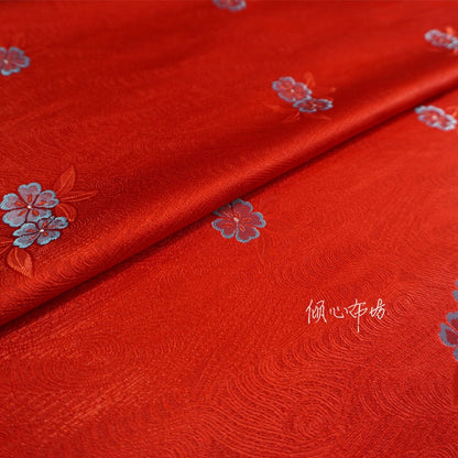 Peach Blossom Silk Brocade Fabric: Chinese Cheongsam Hanfu Material, 29.5"wide