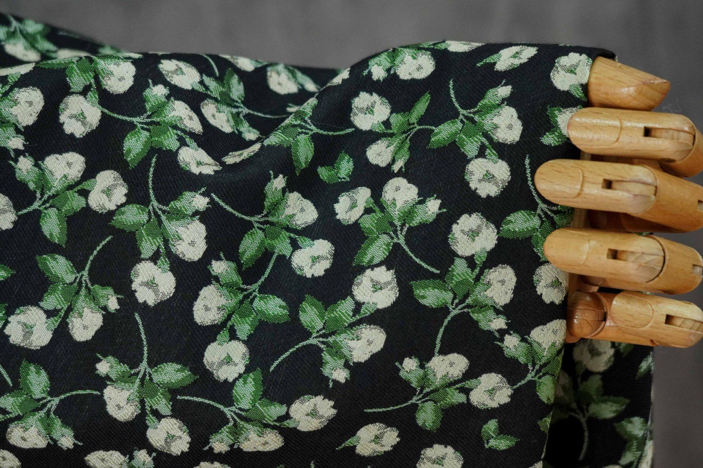 Black Background Small Floral Jacquard Fabric ��� Ideal for Home D��cor, Curtains, Quilting, Dressmaking, Upho"Wide