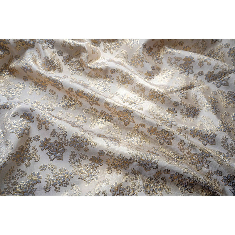 Gold Thread Floral Jacquard Fabric: 3D Texture Upholstery, Prom Dress, Sewing (56" W)
