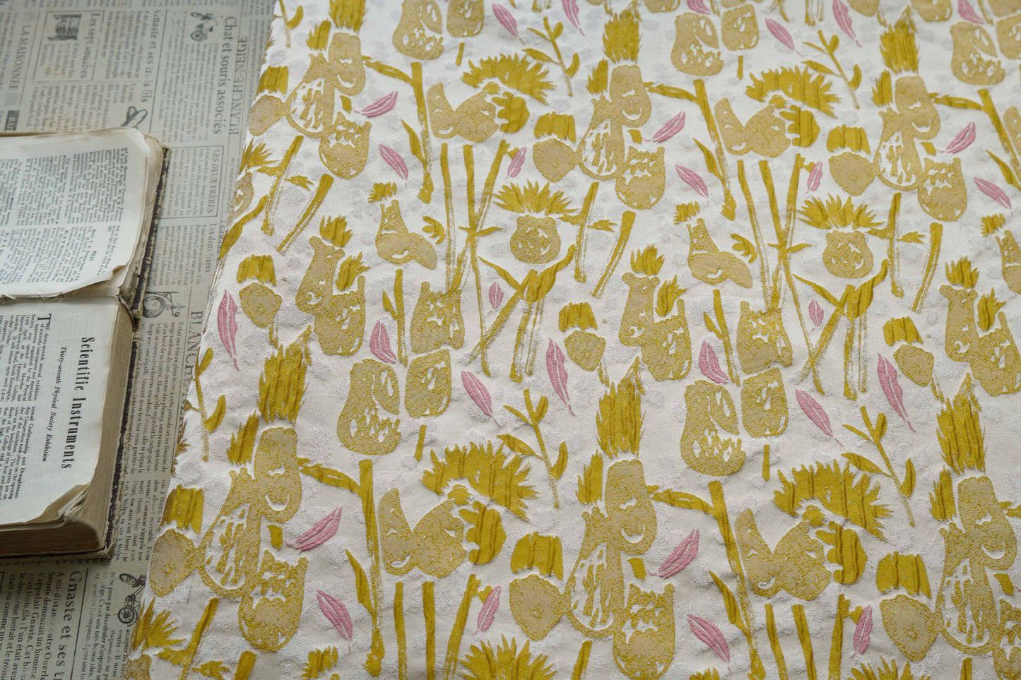Hand-Drawn Tulips Jacquard Fabric: 3D Embossed Floral, 63" Wide