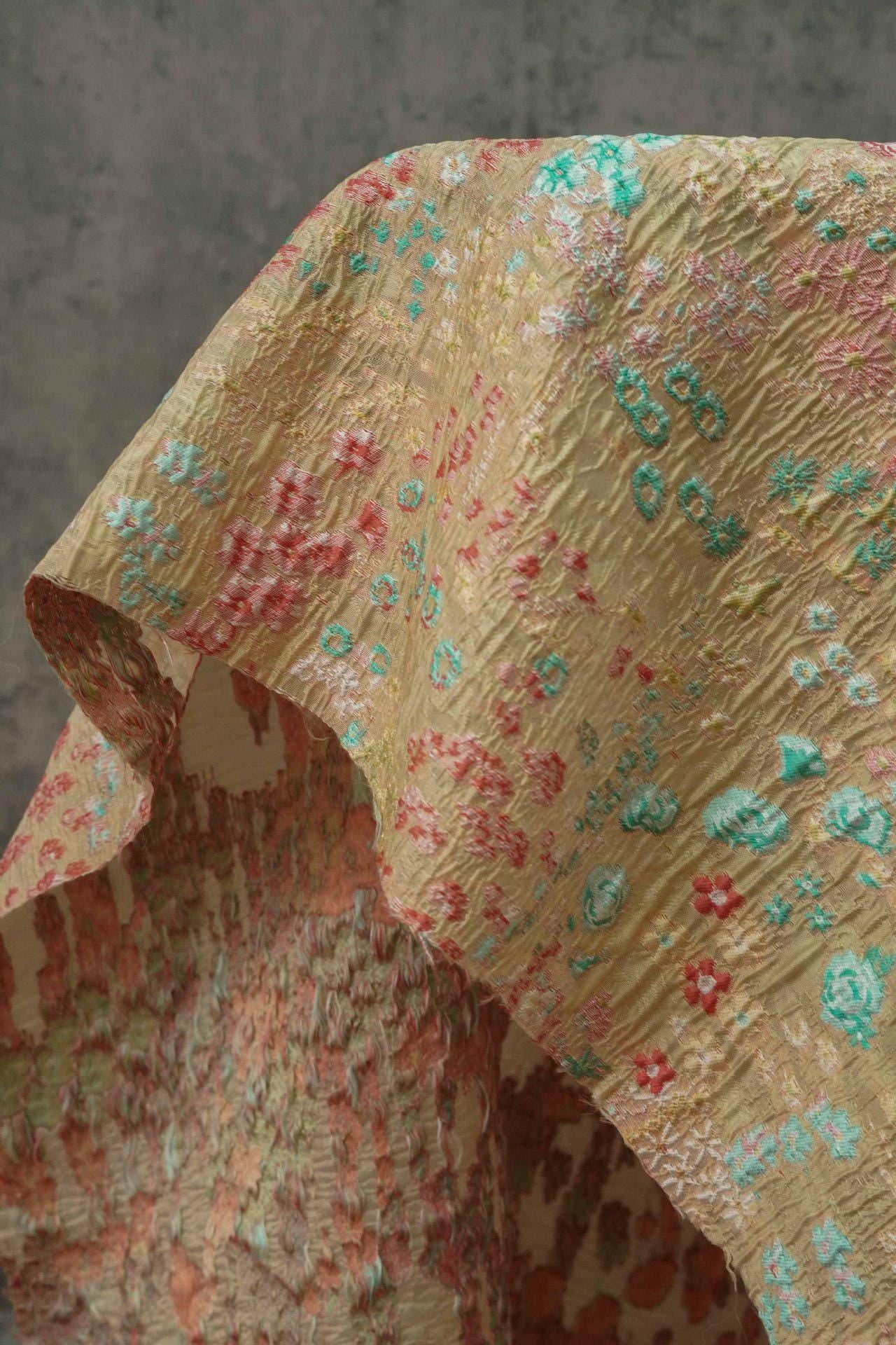 Blue Pink Jacquard Woven Fabric: 3D Embossed Flower Pattern, 57" Wide