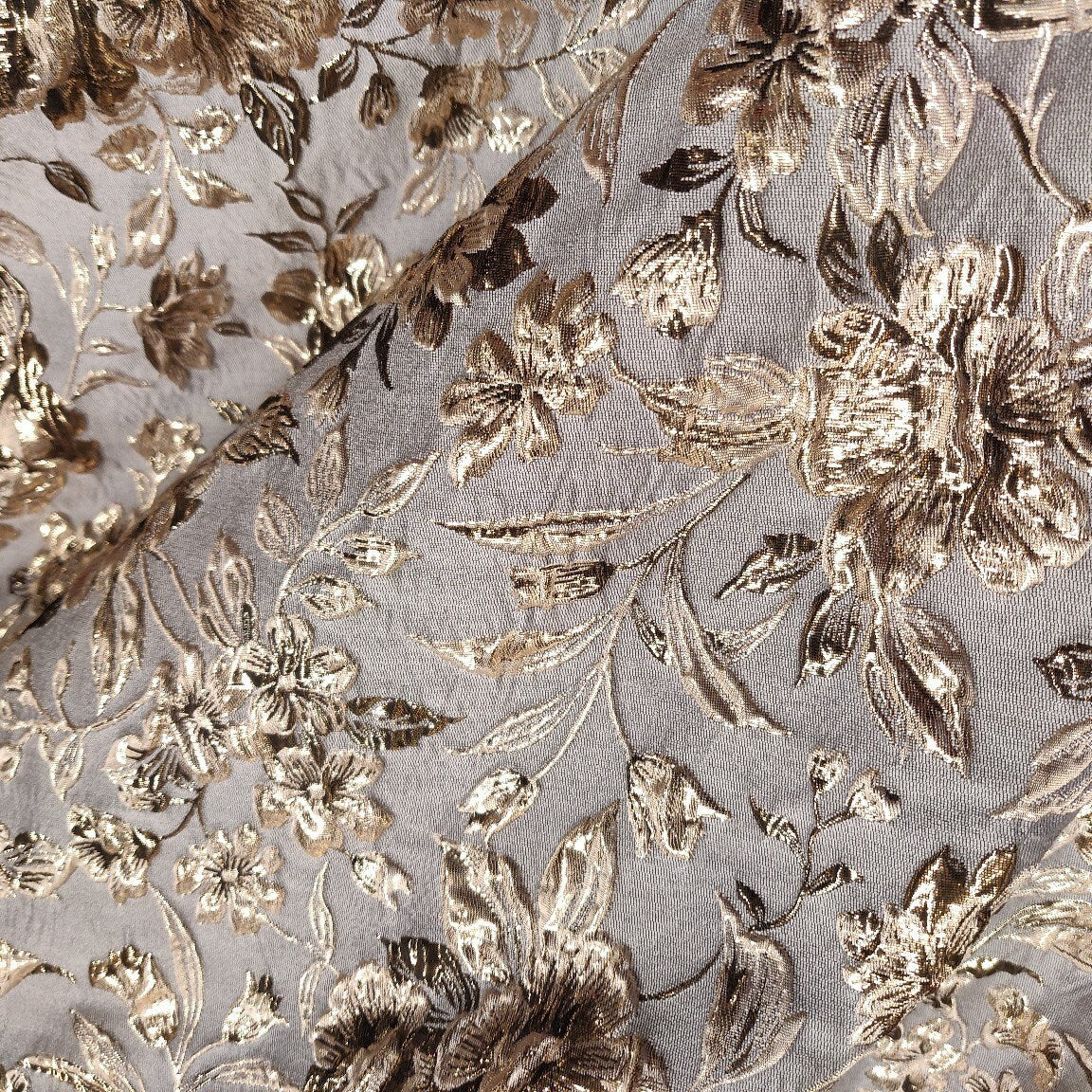 Gold Thread Floral Jacquard Fabric: Retro 3D Style, 57" Wide