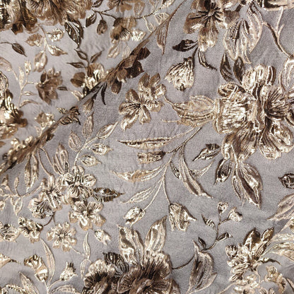 Gold Thread Floral Jacquard Fabric: Retro 3D Style, 57" Wide