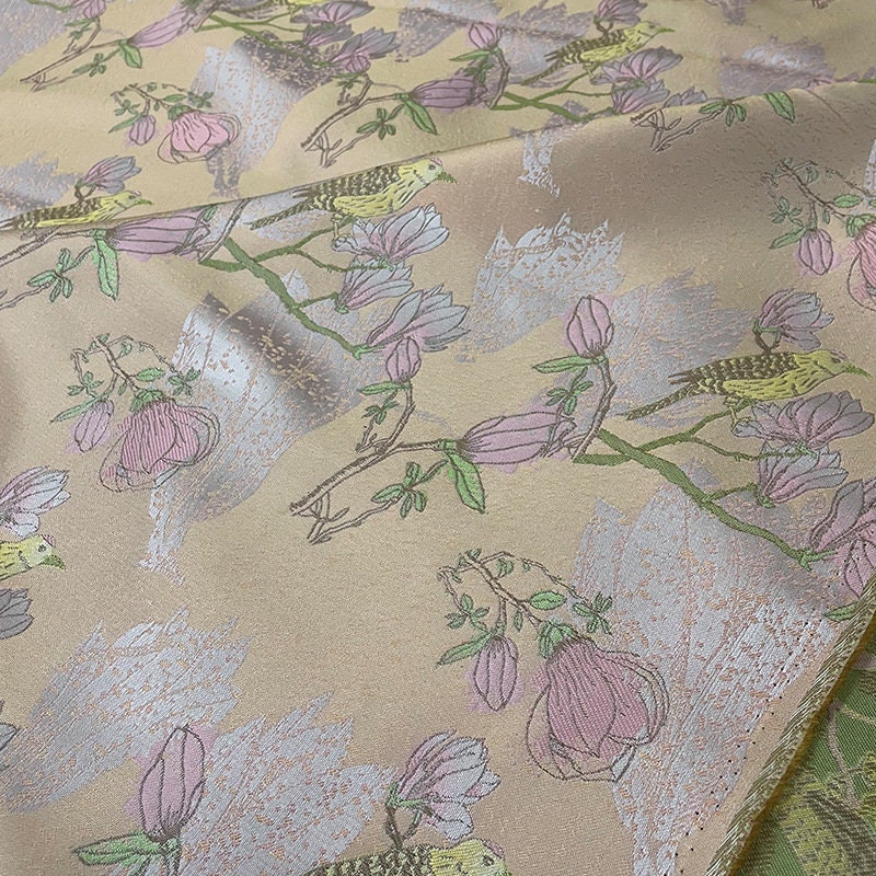 Bird & Flower Jacquard Damask Fabric: 3D Texture Upholstery, Costume, Decor - 56"W