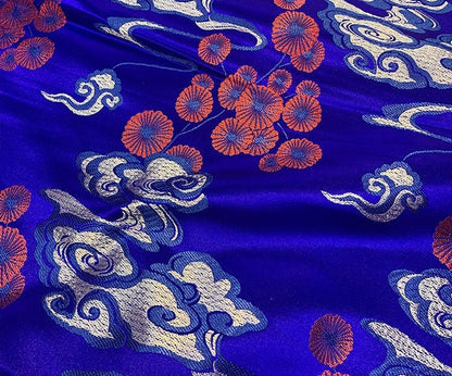 Royal Blue Cloud Brocade Fabric: Silk Rayon Jacquard, 29.5" Wide