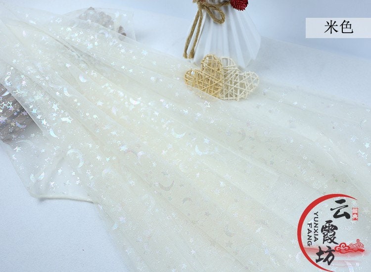 Symphony Foil Star and Moon Mesh Fabric, Wedding Costume, Cosplay (59" Wide)