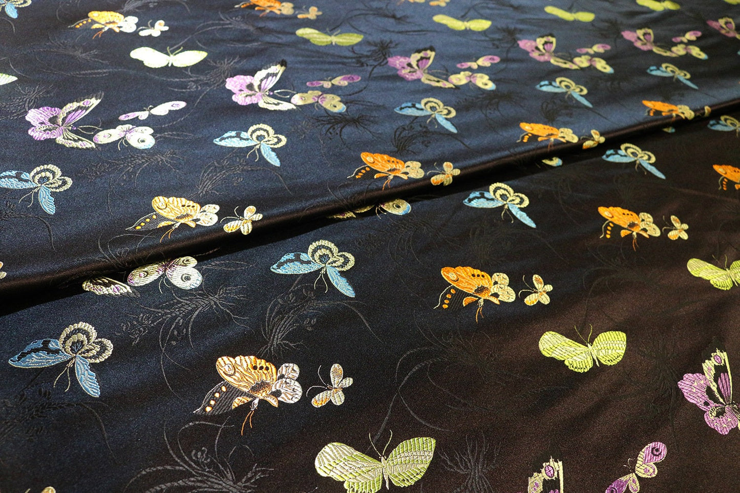 Black Butterfly Brocade Fabric: 59"W Rayon Textiles, Home Decor