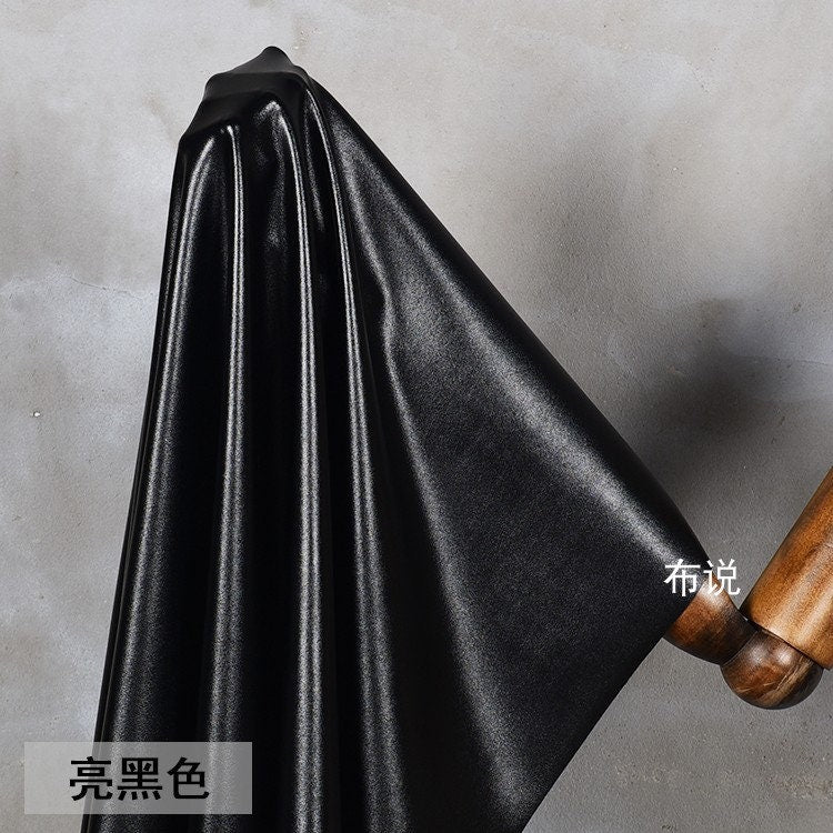 Black Matte Pleather Fabric: 4-Way Stretch Polyester Spandex (58"W)