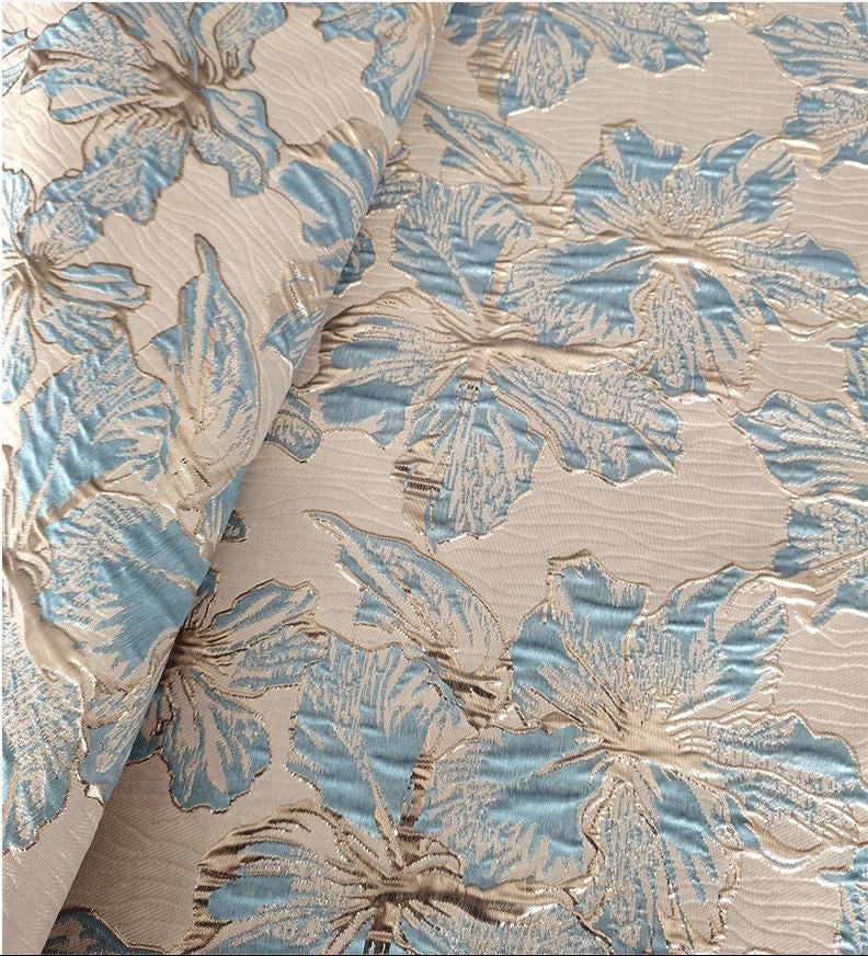 Lily Flower Jacquard Fabric ��� Gold Thread Embossed Brocade for Sewing, Crafts & Quilti"Wide
