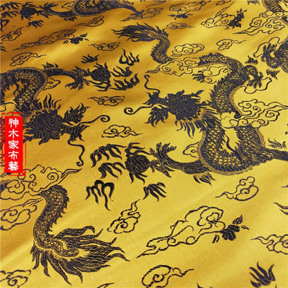 Tissu brocart Dragon d'or : 150 cm de large, satin jacquard chinois