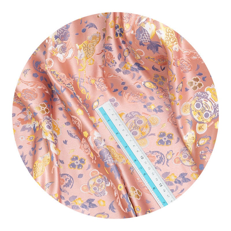 Pink & Gold Tiger Jacquard Brocade Fabric - 59" Wide
