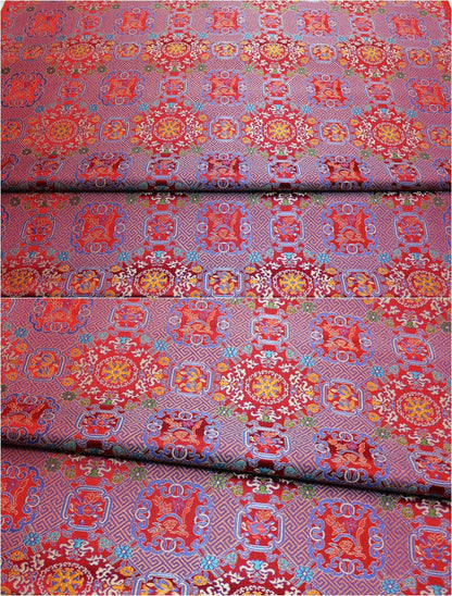 Tissu brocart à motif Thangka : satin jacquard tibétain (29,5 po de largeur)
