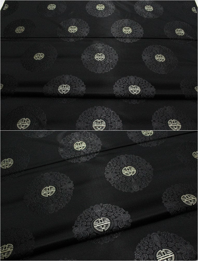 Chinese Fu Symbol Brocade Jacquard Satin Fabric - 29.5"W