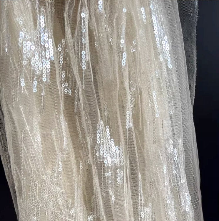 Tissu en maille pailletée, 150 cm de large, polyester transparent, pour costumes et décorations de mariage