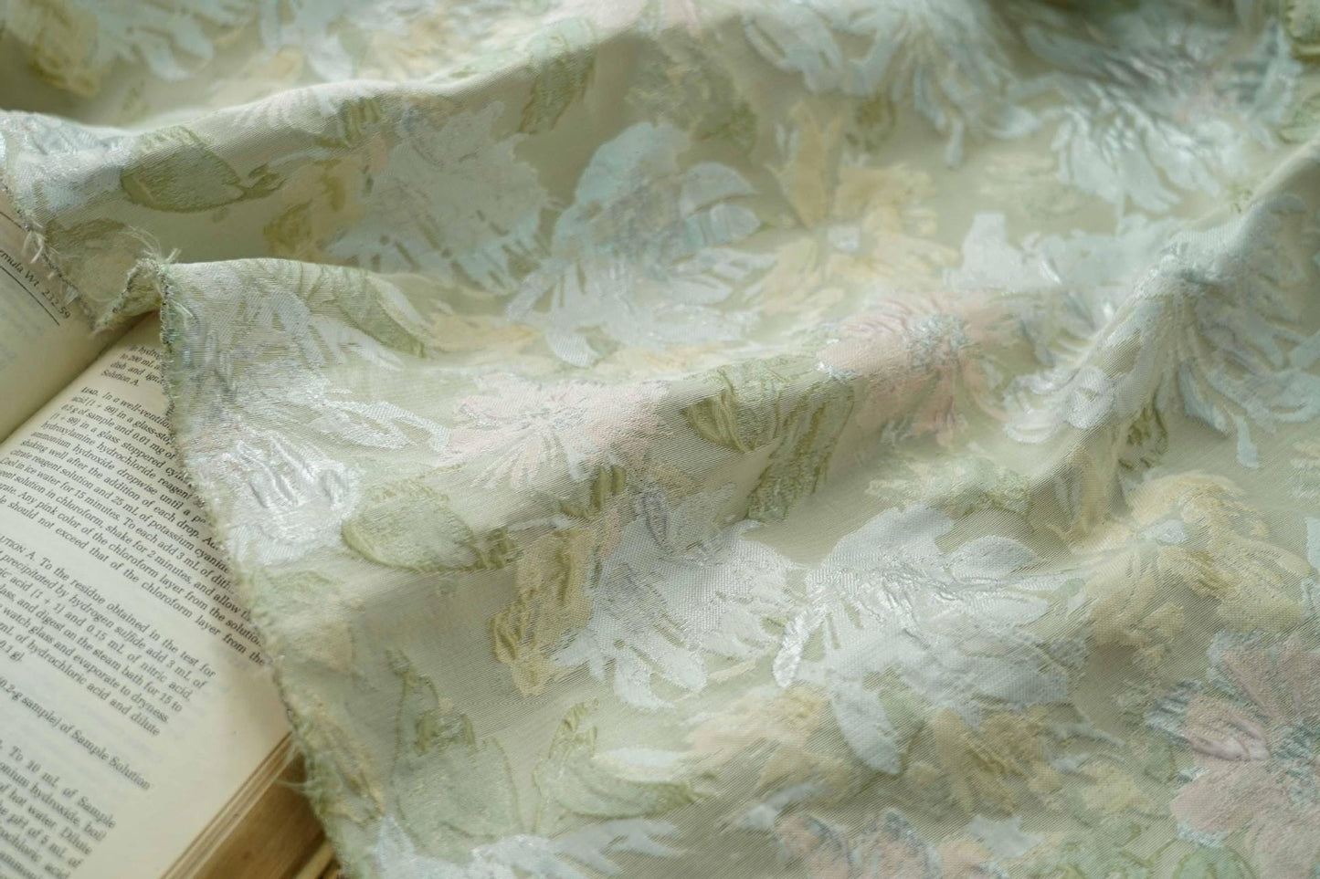 Gold Thread Floral Jacquard Fabric: Shimmering Embossed Weave, 55"W