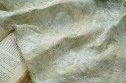 Gold Thread Floral Jacquard Fabric: Shimmering Embossed Weave, 55"W