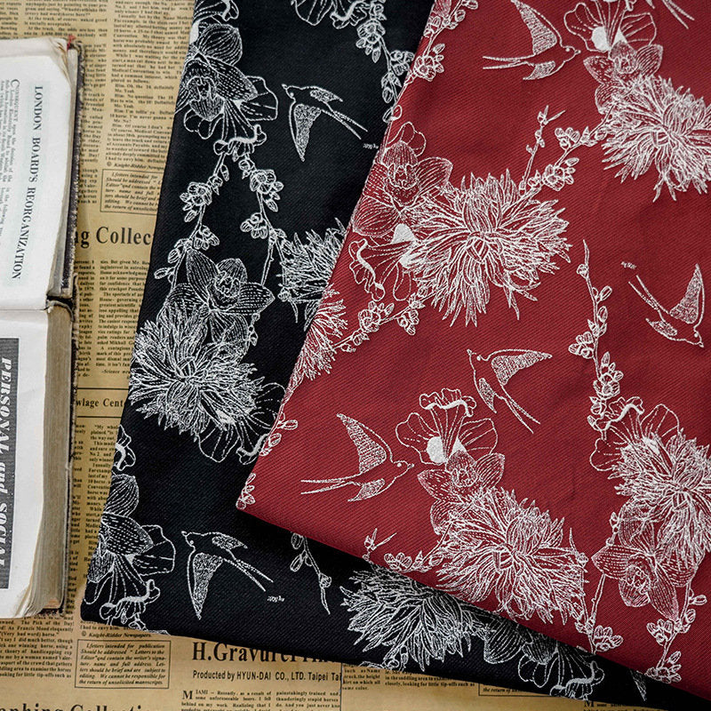 Magpie & Flower Jacquard Fabric: Palace Style Rayon Blend, 55"W