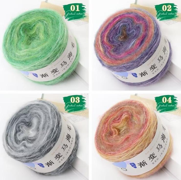 Rainbow Mohair Silk Yarn: Hand-Dyed Gradient Lace Knitting Wool