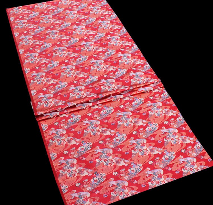 Tissu brocart japonais Nishijin : Jacquard de soie et rayonne à motif de fleurs de cerisier et d'eau vive