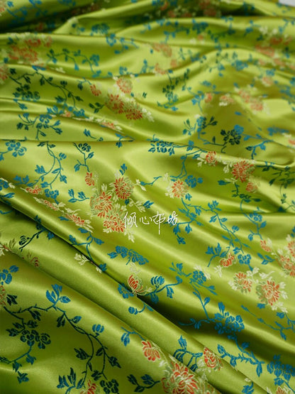 Tissu damassé en brocart de soie : tissu pour robe à motif pivoines, largeur 75 cm