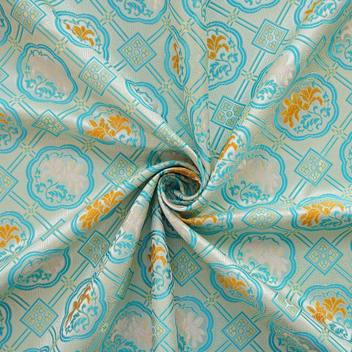 Magnolia Brocade Fabric: Bean Green Chinese Rayon Blend, 64"W