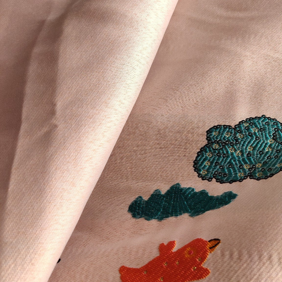 Cartoon Jacquard Fabric: Orange Pink 3D Woven Embossed Material, 56"W