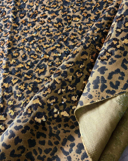 Leopard Print Cotton Denim Fabric ��� Sequin Embroider" Wide