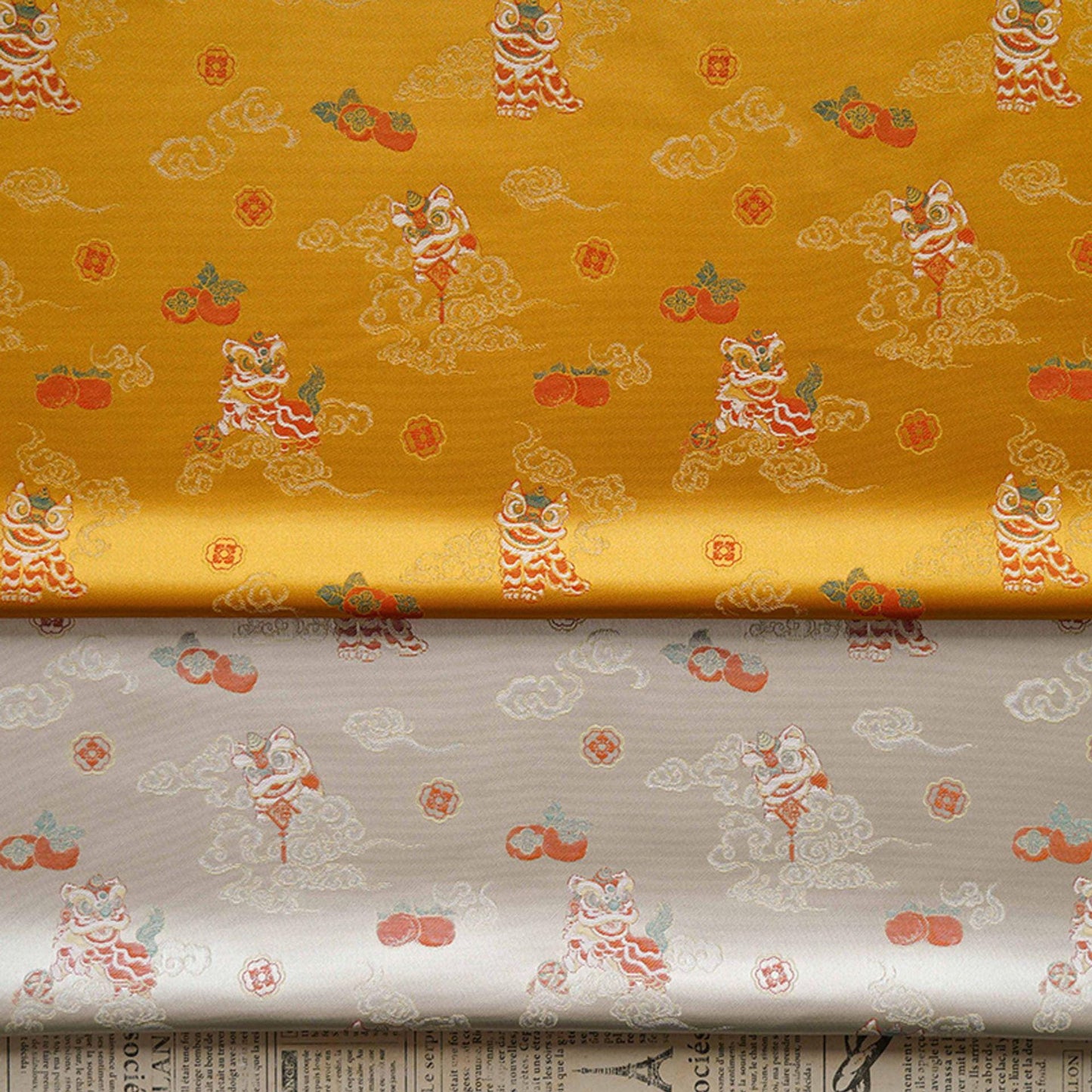 Lion Jacquard Brocade Fabric: 55"W Damask Upholstery, Costume, Decor