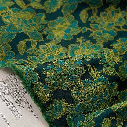 Green Floral Jacquard Damask Fabric: 55"W Oriental Costume Decor